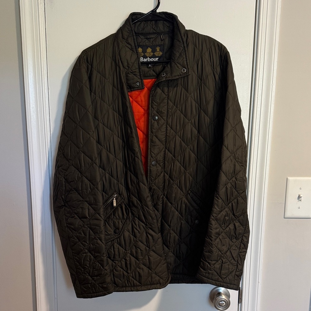 Barbour Men's Quilted Jacket - Olive and Orange